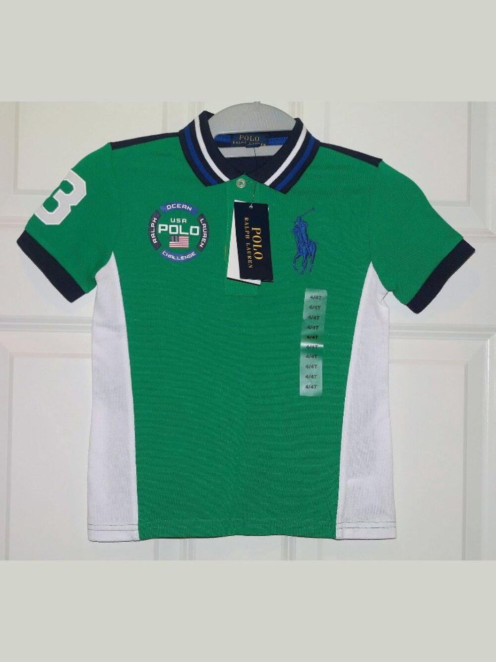 NWT USA Polo Ralph Lauren GREEN Challenge Kids POLO T-Shirt #4 BARGAIN